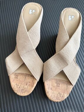 bp Tan Crisscross Cork-Style Wedges